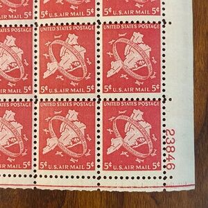 Unused sheet of 100 stamps. 5 cent airmail.